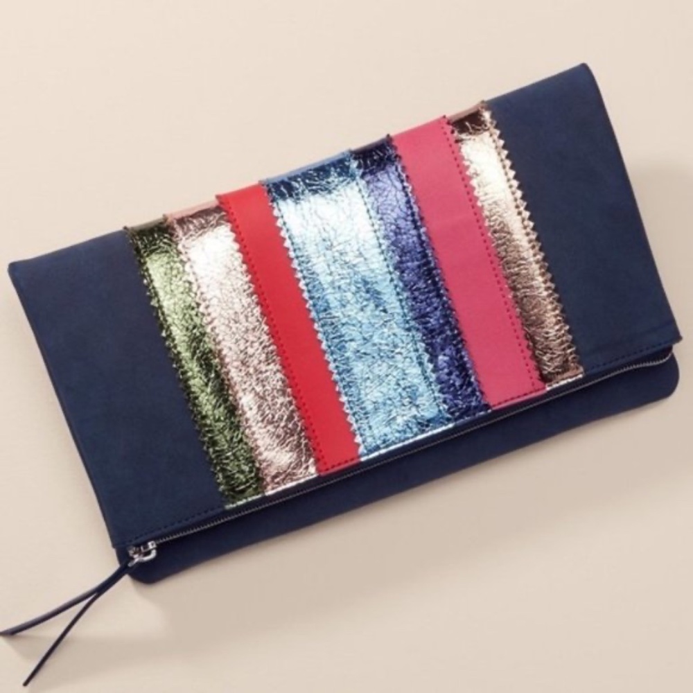 Stella & Dot Navy Multi Colored Metallic Clutch EUC
